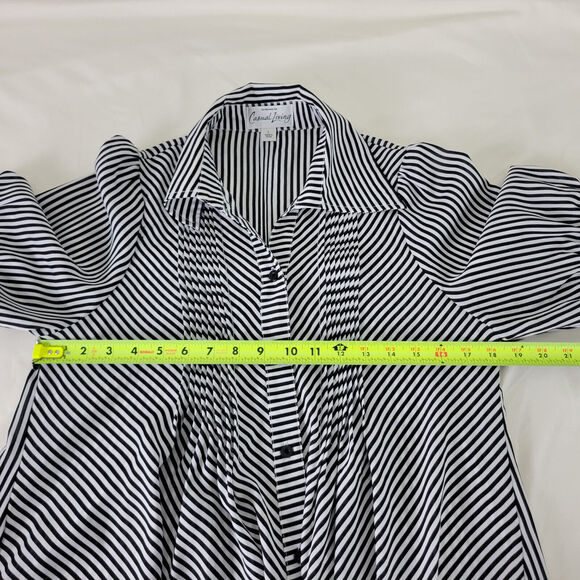 Casual Living Shirt Women Large Top Pleated Stripe 1/2 Sleeve Collared Button Up - Picture 4 of 10